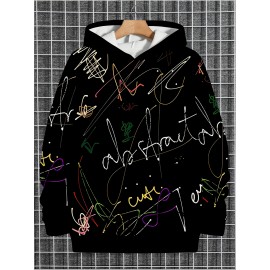 Men's Hoodie - Black with Neon Graffiti Print (Purple, Green, Red, Yellow, White) - Streetwear Pullover Sweatshirt - Machine Washable Urban Fashion Hoodie for Men, Essential Hoodie, Casual Wear, Bold Lettering Design, Comfortable Fabric, Young Adults