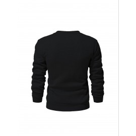 [Casual Geometric Stripe] Men's Casual Geometric Stripe Sweatshirt | Black & White Crew Neck Pullover | Comfortable Knit Fabric | Long Sleeve Hoodie