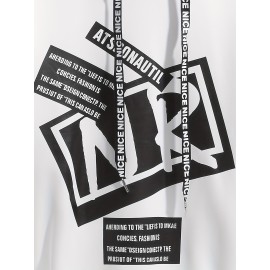 2-Pack Men'S Casual Long Sleeve Hooded Sweatshirts, Polyester Knit Fabric with Slight Stretch, Regular Fit, Alphabet Pattern, Sports Style Hooded Pullover for Outdoor, Leisure & Athletic Wear