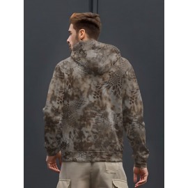 [Heavyweight Camo Hoodie] Heavyweight 290g Men's Camo Print Zip-Up Hoodie | Long Sleeve Pullover with Pockets, Black & Gray Snake Design, Casual Style, Outdoor Sports Wear | Camouflage Print Hoodie | Durable Outdoor Apparel