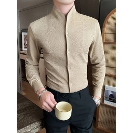 Premium Zhongshan Shirt for Men, Long Sleeve New Spring/Autumn Collection Chinese Style Stand Collar Casual Handsome Dress