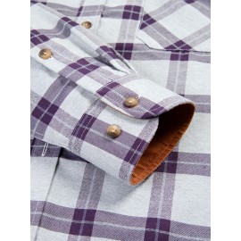 Men's Heavy-Duty Plaid Long Sleeve Dress Shirt - Winter Warmth Collar & Chest Pocket Button, Blue/White/Black/Brown Checkered Pattern, Loose Fit Casual & Formal Button-Up Coat Jacket-like Blazer (Machine Washable)