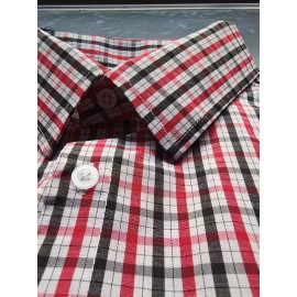 [Red Checkered Dress Shirt] Classic Red & White Checkered Men's Dress Shirt - Long Sleeve Point Collar Button-Up | Machine Washable Regular Fit for All-Season Formal & Casual Wear (CS7067)