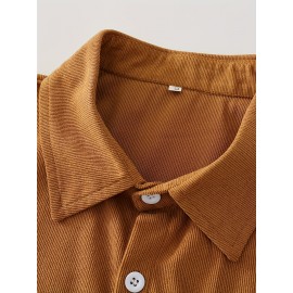 Men'S Vintage Corduroy Shirt - Olive Green Button-Up Collar Long Sleeve Casual Shirt with Chest Pocket, Regular Fit for Fall/Winter, Casual Attire|Vintage Shirt, |corduroy Texture, Corduroy Shirt, Button Up Shirt For Men, Long Sleeve Shirt For Men