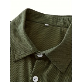 Men'S Vintage Corduroy Shirt - Olive Green Button-Up Collar Long Sleeve Casual Shirt with Chest Pocket, Regular Fit for Fall/Winter, Casual Attire|Vintage Shirt, |corduroy Texture, Corduroy Shirt, Button Up Shirt For Men, Long Sleeve Shirt For Men