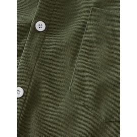 Men'S Vintage Corduroy Shirt - Olive Green Button-Up Collar Long Sleeve Casual Shirt with Chest Pocket, Regular Fit for Fall/Winter, Casual Attire|Vintage Shirt, |corduroy Texture, Corduroy Shirt, Button Up Shirt For Men, Long Sleeve Shirt For Men
