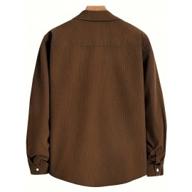 Men'S Vintage Corduroy Shirt - Olive Green Button-Up Collar Long Sleeve Casual Shirt with Chest Pocket, Regular Fit for Fall/Winter, Casual Attire|Vintage Shirt, |corduroy Texture, Corduroy Shirt, Button Up Shirt For Men, Long Sleeve Shirt For Men