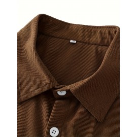Men'S Vintage Corduroy Shirt - Olive Green Button-Up Collar Long Sleeve Casual Shirt with Chest Pocket, Regular Fit for Fall/Winter, Casual Attire|Vintage Shirt, |corduroy Texture, Corduroy Shirt, Button Up Shirt For Men, Long Sleeve Shirt For Men