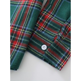 Men'S Casual Red and Green Plaid Long Sleeve Shirt - Polyester, Non-Stretch, Single Breasted, Pocket, Weekend Casual, Regular Fit
