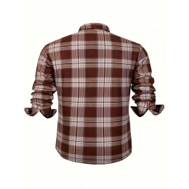 Autumn and Winter Thickened Fleece-Lined Men's Classic Outdoor Casual Home Office Wrinkle-Resistant Plaid Shirt with Multiple Pockets