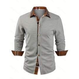 Men's Textured Waffle Knit Button-Up Long Sleeve Outdoor Casual Shirt, Breathable Fabric, Machine Washable, Suitable for Outdoors, Festivals & Office Wear, Multi-Purpose Clothing, Quality Material, Lightweight, Durable Structure, Trendy Men's Fashion