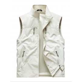 6801 Multi-Pocket Outdoor Vest - Sleeveless Stand Collar Casual Hiking & Travel Vest with Multiple Pockets, Durable Non-Stretch Fabric, All-Season Use, Hand Washable, Hiking Gear, Secure Zipper Closure