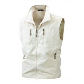 6801 Multi-Pocket Outdoor Vest - Sleeveless Stand Collar Casual Hiking & Travel Vest with Multiple Pockets, Durable Non-Stretch Fabric, All-Season Use, Hand Washable, Hiking Gear, Secure Zipper Closure