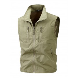 6801 Multi-Pocket Outdoor Vest - Sleeveless Stand Collar Casual Hiking & Travel Vest with Multiple Pockets, Durable Non-Stretch Fabric, All-Season Use, Hand Washable, Hiking Gear, Secure Zipper Closure