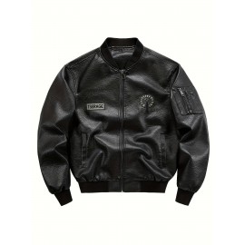 [Casual Faux Leather] Men's Casual Faux Leather Jacket | Regular Fit, Long Sleeve, Polyester Lined, Zipper Closure | Spring & Fall Outerwear