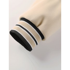 Men's Baseball Jacket with Athletic Dept. Embroidered Logo & Number 17 - Royal Blue & Beige Contrast Design, Baseball Collar, Machine Washable Casual Streetwear Jacket for Casual Attire