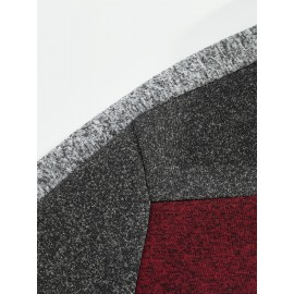 [Men's Color-Block Jacket] Color-Block Men's Knit Zip-Up Jacket | Regular Fit, Contrast Collar, Striped Design, Full-Zip Front, Ribbed Cuffs, Durable Fabric, Everyday Comfort Wear, Casual Outerwear