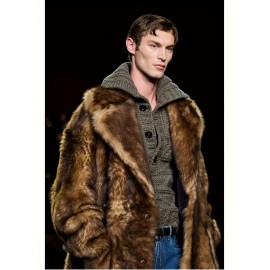 Men's New Style Faux Fox Fur Coat with Suit Collar Long Winter Windproof Warm Mink Overcoat in Large Size