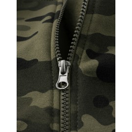 Men'S Camo Sports Lightweight Zip-Up Hoodie with Pockets - Army Style, Polyester Lining, Fall/Winter Wear, Regular Fit, Zip Closure, Casual Outdoor Hoodie|Camouflage Pattern|Zippered Jacke