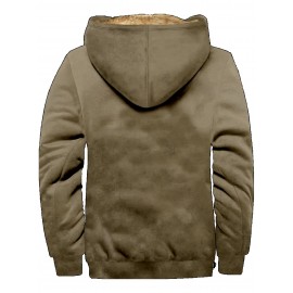 Men's Retro Full-Zip Hooded Sweatshirt - Fleece-Lined Winter Jacket with Contrast Color Block Design, Vintage Print & Machine Washable Polyester for Casual Outdoor Wear, Sweater Hoodie, Cold Weather Apparel, Classic Zipup Style, Fleecelined Comfort