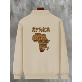 Men's Stylish African Print Zip-Up Jacket - Slim Fit, Beige with 