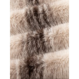 Men'S Winter Faux Fur Coat - Warm Color-Block Lapel Collar Jacket with Zipper Closure, Black & Beige Contrast Design, Regular Fit for Casual & Formal Wear, Polyester Lining, Stylish Streetwear, Faux Fur Coat