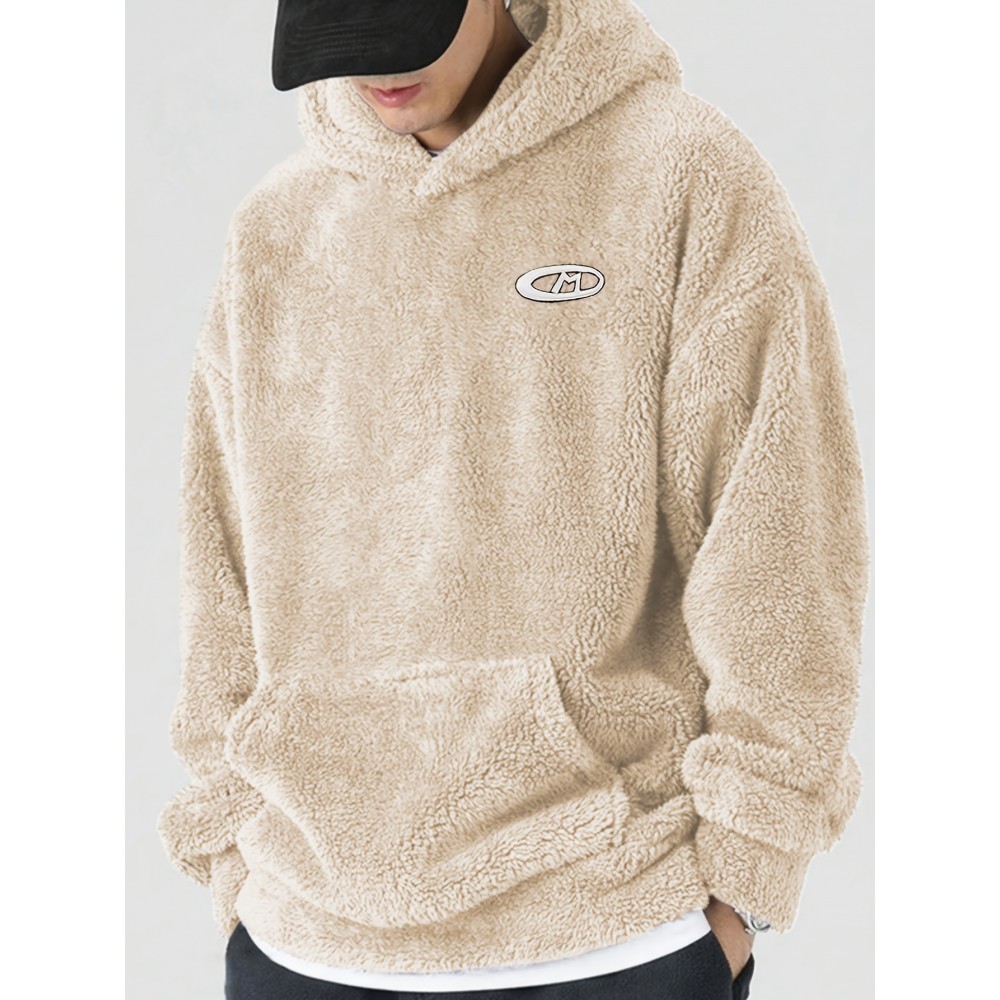 [Cozy Fleece Hoodie] Soft, Warm Men's Cozy Fleece Hoodie with Kangaroo Pocket | Beige Pullover for Fall/Winter, Casual Long Sleeve Sweatshirt with Elastic Cuffs | Plush Texture, Perfect for Outdoor or Indoor Wear, Winter Apparel
