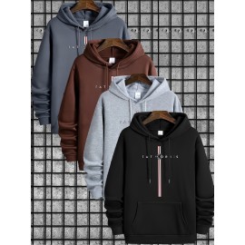 [4pcs Tatoris Print Sweater Set] 4pcs Men's Tatoris Print Sweater Set | Fashionable & Casual Drawstring Hooded Sweaters | Comfortable Long-Sleeved for Autumn & Winter