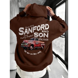 [Retro 70s Pullover] Men's Sanford and Son Vintage TV Show Graphic Hooded Sweatshirt - Retro 70s Inspired Pullover with Junkyard Design, Blue Casual Winter Warmth, Machine Washable Regular Fit for Outdoor & Home Wear