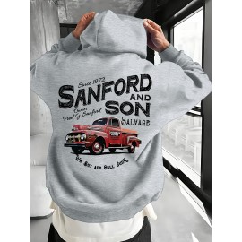[Retro 70s Pullover] Men's Sanford and Son Vintage TV Show Graphic Hooded Sweatshirt - Retro 70s Inspired Pullover with Junkyard Design, Blue Casual Winter Warmth, Machine Washable Regular Fit for Outdoor & Home Wear