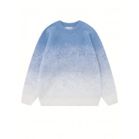 Men's Mid Stretch All Match Knitted Ombre Crew Neck Pullover Sweater for Fall Winter