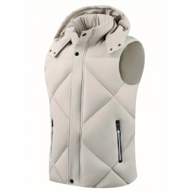 Men'S Classic Warm Padded Sleeveless Vest with Stand Collar - Quilted Waistcoat Jacket, Zipper Closure, Polyester, Solid Color, Regular Fit for Fall/Winter Casual & Sports Wear, Winter Jacket, Quilted Design, Durable Construction