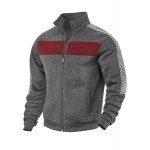 [Men's Color-Block Jacket] Color-Block Men's Knit Zip-Up Jacket | Regular Fit, Contrast Collar, Striped Design, Full-Zip Front, Ribbed Cuffs, Durable Fabric, Everyday Comfort Wear, Casual Outerwear