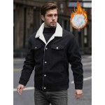 Men's Sherpa Lined Corduroy Jacket with Fleece Collar - 2024 Autumn Winter Casual Warm Thickened Polyester Button-Up Coat